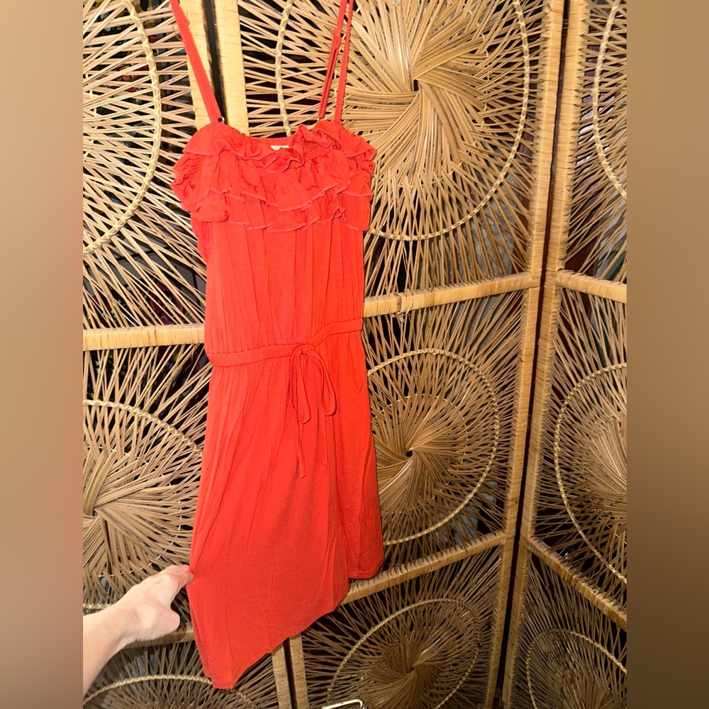 Ruffled Sleeveless Red/Orange Summer Dress